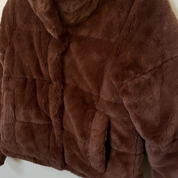ABERCROMBIE & FITCH | Brown Faux Fur Quilted Puffer Funnel Neck Jacket | Size S - Picture 12 of 16